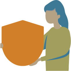 Woman holding up a shield