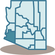 Outline of Yuma county  on an Arizona map
