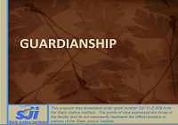 Guardianship title screen, wording on brown background