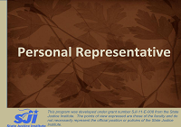 Personal Representative title screen, wording on brown background
